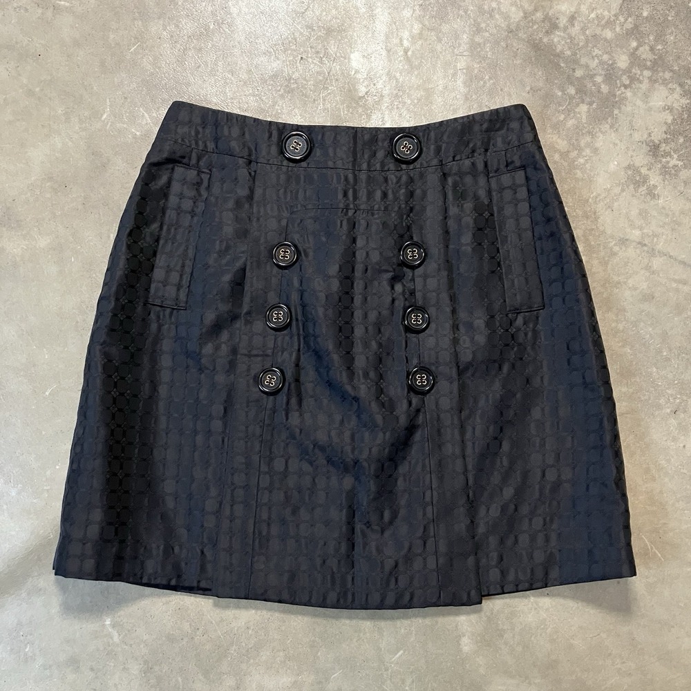 BCBGMaxAzria Skirt 10 Shiny Black Military Double Button A-Line Penny Mini